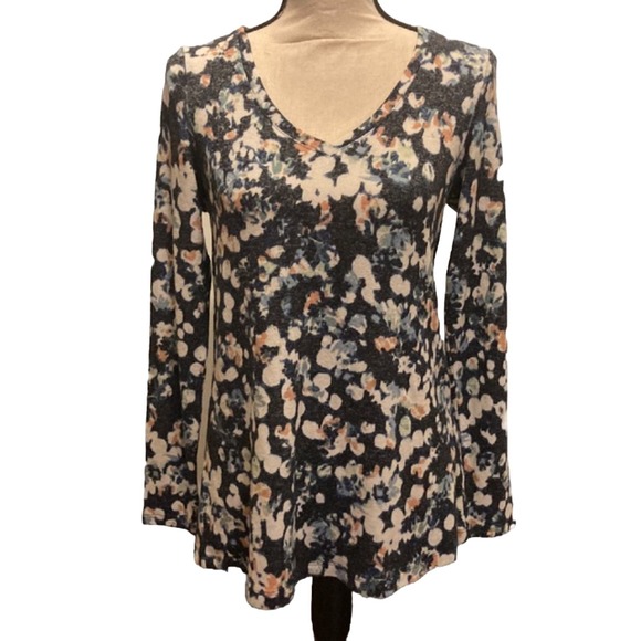 NWT Nic + Zoe Multicolored Floral V-Neck Long Sleeve Pullover Fleece Sweater XS - Picture 1 of 10